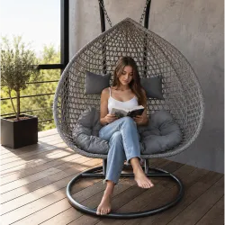 Двойное подвесное кресло Cocoon FlexMag DSN-012, серое, большая подушка серого цвета flexmag.md