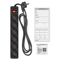 Prelungitor electric SVEN SF-06E, 6 Prize, 3m, Negru flexmag.md