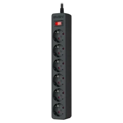 Prelungitor electric SVEN SF-06E, 6 Prize, 3m, Negru flexmag.md