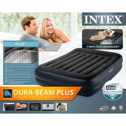 Матрас надувной с подголовником и встроенным насосом Intex Velour Pillow 64124 flexmag.md
