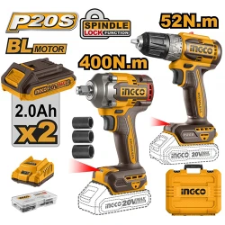 Set masina de gaurit si insurubat pe acumulator cu impact Ingco CKLI20271 flexmag.md