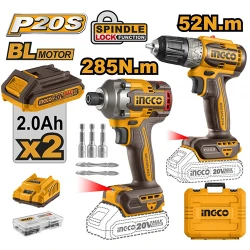 Set masina de gaurit si insurubat pe acumulator cu impact Ingco CKLI20272 flexmag.md