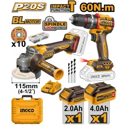 Set masina de gaurit si insurubat pe acumulator cu impact + polizor Ingco CKLI20273 flexmag.md