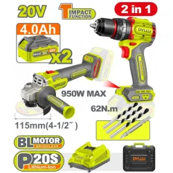 Set masina de insurubat + polizor unghiular pe acumulator Dyllu DTCK20273 (2 acumulatori) flexmag.md
