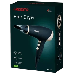 Фен для волос Ardesto HD-522, 2200 W, черный - золотой flexmag.md